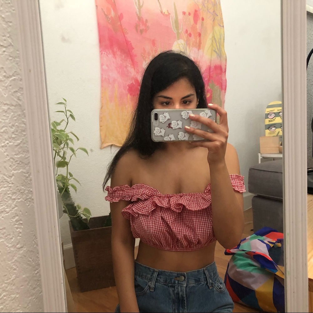Red gingham crop top